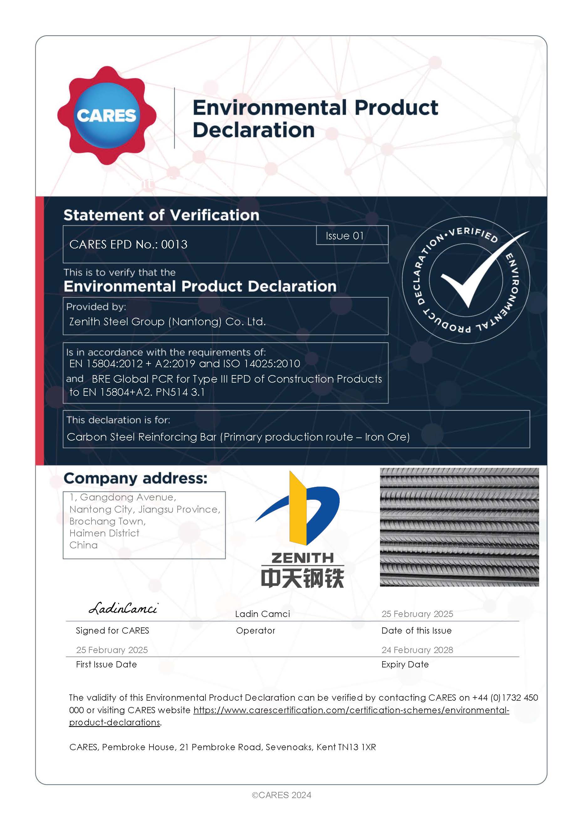 Zenith Steel Group (Nantong) Co., Ltd EPD